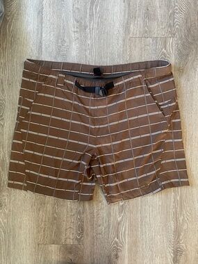 The North Face Brown Plaid swim trunks board Shorts adjustable waist size xl